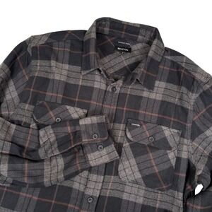 Brixton Bowery Mens Flannel Long Sleeve Plaid Button Up Gray Black Size M NWT